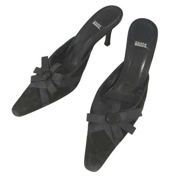 COSTA BLANCA! SUPER UNIQUE BLACK GENUINE SUEDE BOW DETAIL SLIDES, HEELS! SZ 9N - Picture 10 of 10